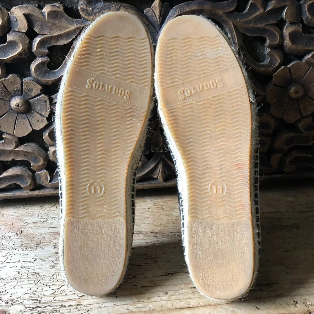 NWOT Soludos Black Leather Espadrille Smoking Slipper 11M
